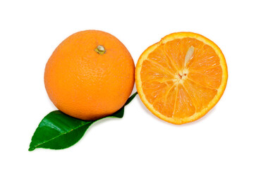Ripe Orange fruit slices isolated on white background