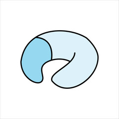 Neck pillow icon. Shaped pillow in the shape of a baguette. Bed accessory for travel. Isolated vector image.