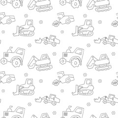 Childish pattern with cute trucks and transport. baby shower greeting card.