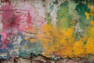 Old concrete cement wall, grunge rough texture, colorful paint background, fancy wallpaper, summer banner spring poster