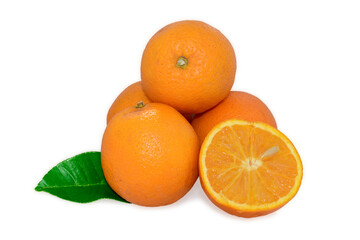 Ripe Orange fruit slices isolated on white background