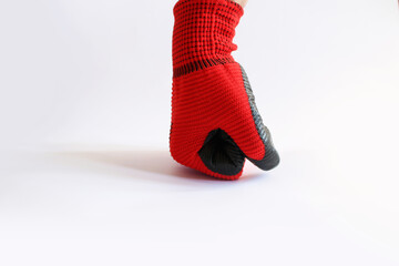 Hand with work gloves making fist from different views isolated on white background.