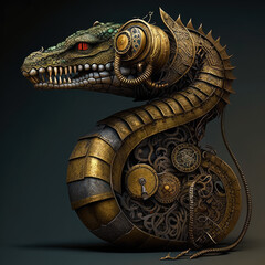 Fototapeta na wymiar The Mechanical Menagerie: Steampunk Animals and Instruments AI Generated 