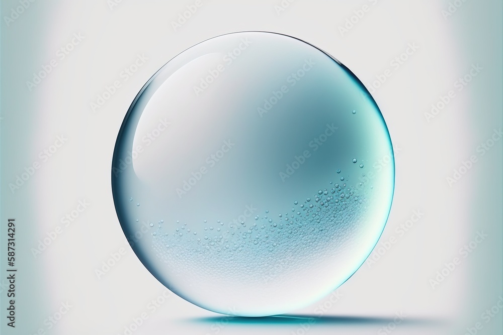 Poster closeup macro iridescent clear and transparent round water sphere with air bubbles inside on white i