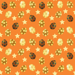 A set of seamless backgrounds with Easter eggs with a pattern and stars, vector graphics 1000x1000 pixels.