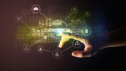 Hand touching cybersecurity button concept