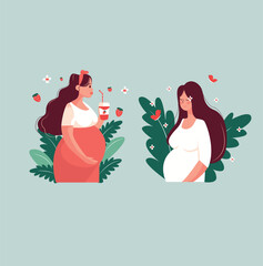 pregnant girl . set of pregnant girls. beautiful pregnant woman illustration