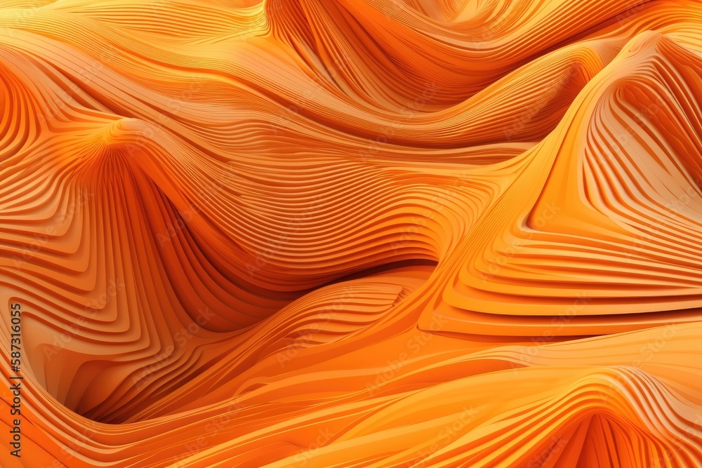 Poster close up of an orange surface with wavy lines. generative ai