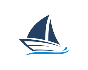 Sailing boat on the sea wave logo