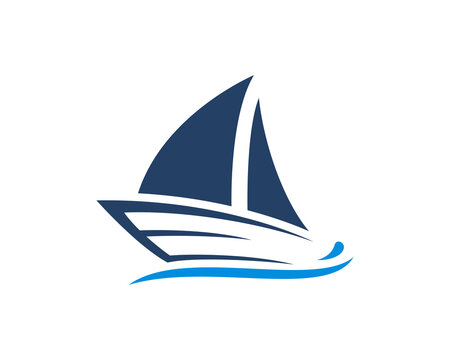 Sailing boat on the sea wave logo