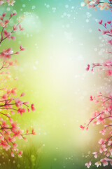 Spring background. Blooming cherry. Vertical background. AI generative.