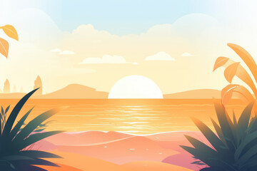 Fototapeta na wymiar Summer background. Sunset on the beach. AI generative.