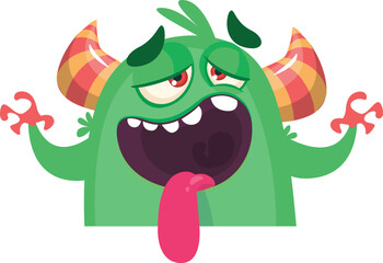 Funny cartoon monster showing tongue. Vector monster illustration