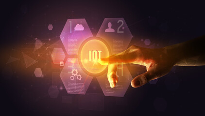 Hand touching digital button concept