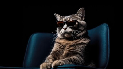 A Cat With Sunglasses Watching a Movie At The Theater. Generative AI