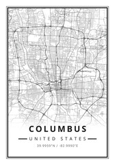 Street map art of Columbus city in USA - United States of America - America