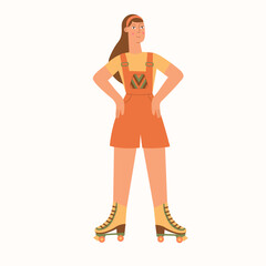 Woman in rollers and retro outfit. Female character. Old style fashion, trendy concept 60- and 70-s. Vector illustration in flat style.