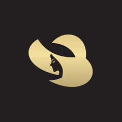 Beautiful woman logo design in golden color, perfect for beauty/hairstyle company.