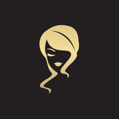 Beautiful woman logo design in golden color, perfect for beauty/hairstyle company.