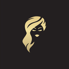 Beautiful woman logo design in golden color, perfect for beauty/hairstyle company.