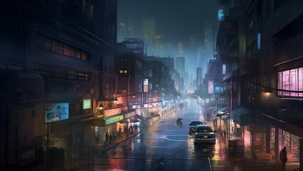 Fototapeta na wymiar 巨大都市の夜のアニメ背景 Nighttime Animated Backgrounds in Large Cities Generative AI 画像生成AI
