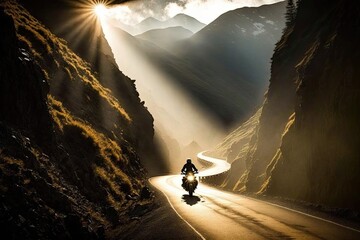Motorcycle on a desert road. Generative Ai