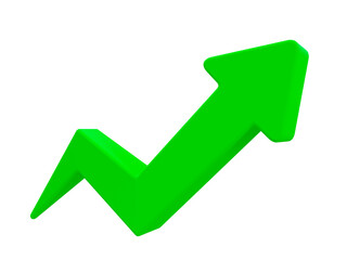 3d minimal soaring finances. Strengthening currency. A green arrow up. 3d illustration.