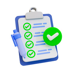 3d minimal To-do list complete. Goal achievement success. Checklist success. checklist clipboard with a checkmark. 3d illustration.