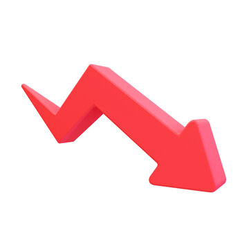 3d minimal financial down. depreciation concept. A red arrow down. 3d illustration.