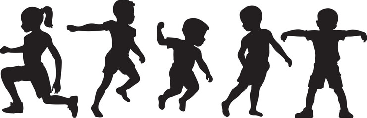 Vector silhouettes of children. Children move and lead an active lifestyle