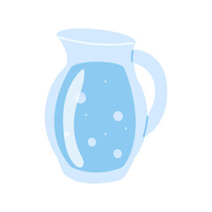 Glass jug with liquid in a flat style on a white background. Eco-friendly reusable tableware, waste-free.
