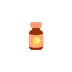 Dark glass bottle with lemon essential oil. Natural essential oils, aromatherapy.