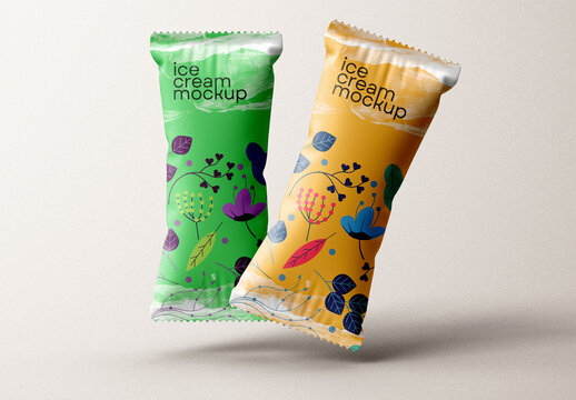 Ice Cream Bar Packaging Mockup &ndash; Colorful Floating Pack Design for Product Presentation