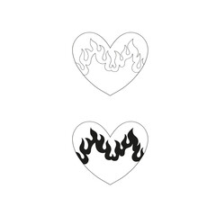 Howdy Valentines Day flaming heart love illustration set isolated on white. Wild west linear colouring page hearts print collection for love postcard design.