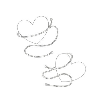 Valentines Day Wild west rodeo love heart rope lasso vector illustration set isolated on white. Howdy St Valentine Day colouring page hearts print collection.
