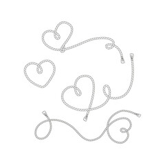 Valentines Day Wild west rodeo love heart rope lasso vector illustration set isolated on white. Howdy St Valentine Day colouring page hearts knot print collection. - obrazy, fototapety, plakaty