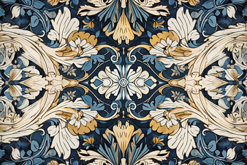Tiling A floral pattern with a blue background Generative AI - obrazy, fototapety, plakaty