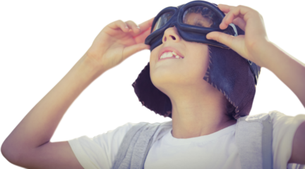 Cheerful boy with flying goggles