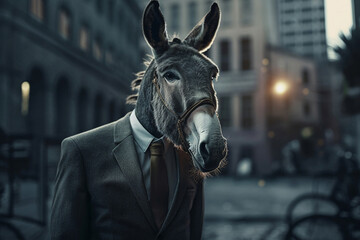donkey businessman in a business suit, created by a neural network, Generative AI technology - obrazy, fototapety, plakaty