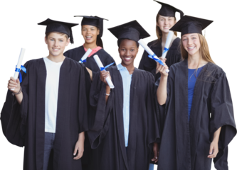 Portrait of young students holding degree