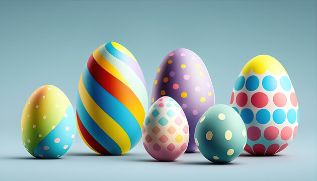 Three colorful easter eggs on a blue background