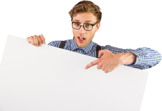 Geeky hipster showing a card