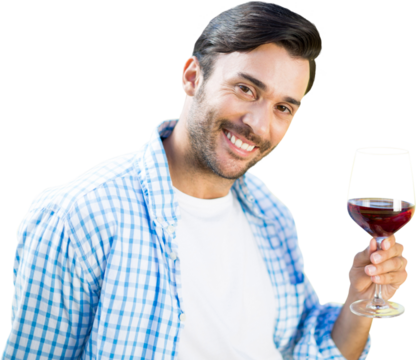Smiling man with red wine - Powered by Adobe
