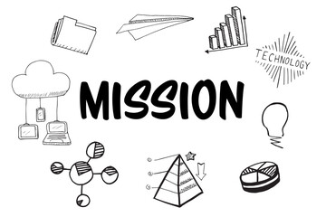 Mission text surrounded by various icons