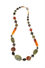Beautiful necklace or bracelet made from  natural gemstones, isolated on white Background. Top view
