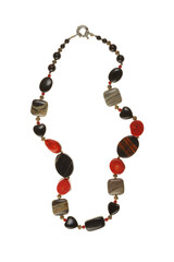 Beautiful necklace or bracelet made from natural gemstones, isolated on white Background. Top view