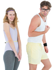 Geeky hipster couple posing in sportswear