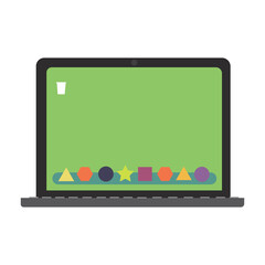 Digitally generated image of laptop with various shapes