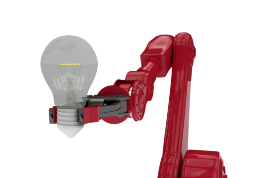 Illustrative image of robotic arm holding light bulb