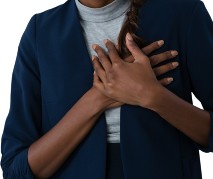 Mid section of woman suffering from chest pain